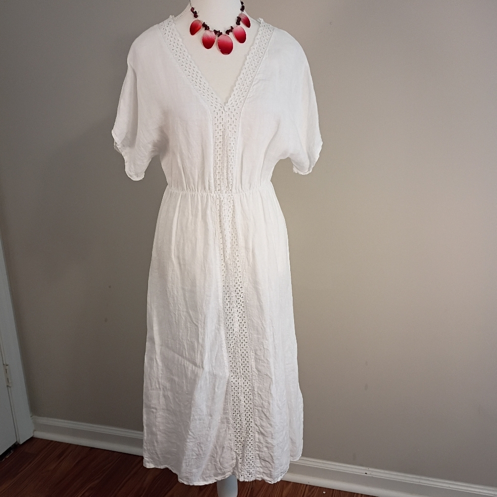 Valentina Naldi White Linen Small Size Boho Dress Made in Italy